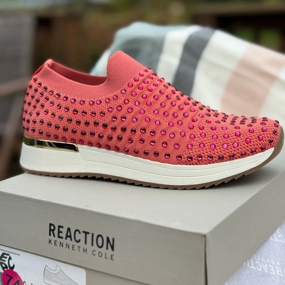 Kenneth Cole Reaction Cameron Jewel Sneaker Coral Rhinestone New Sz: 6 & 7